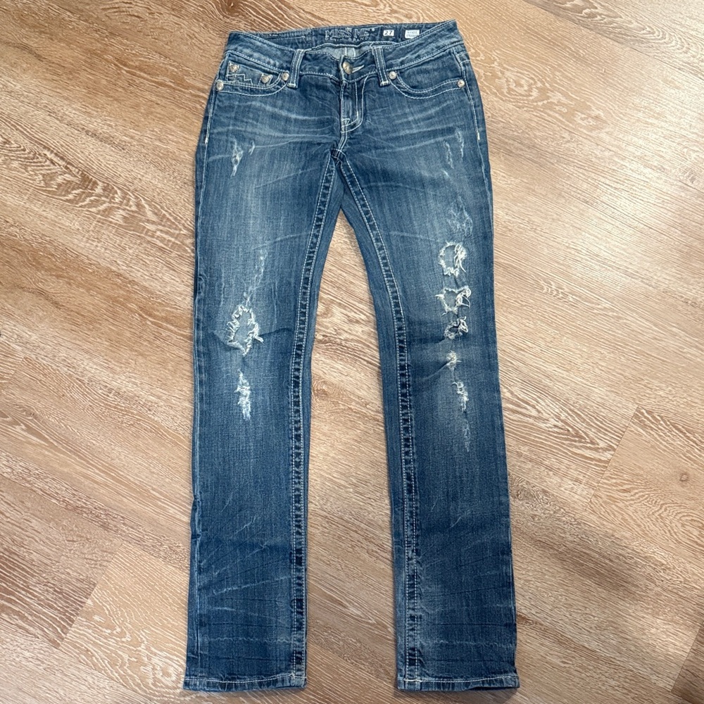Miss Me Women's Straight Leg Distressed Blue Jeans